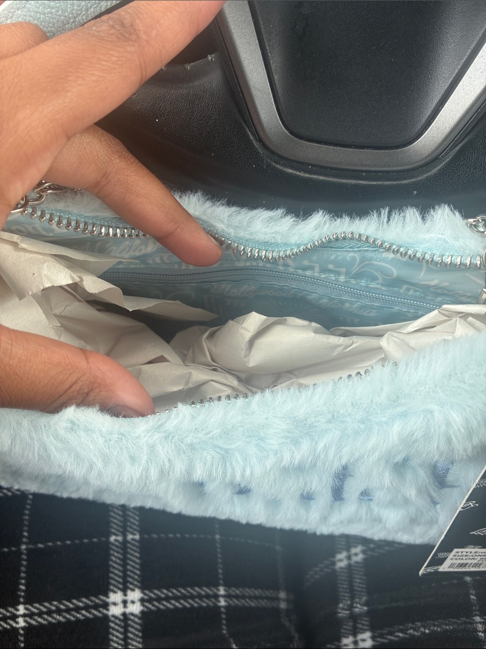 Von Dutch Pale Blue Fuzzy Mini Shoulder Bag - Picture 6 of 6